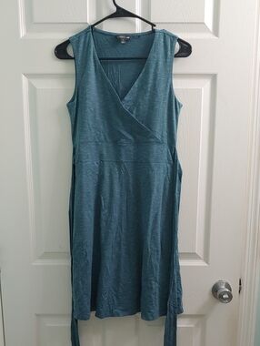 Toad&Co Dress Women's Teal Blue Organic Cotton Sleeveless Wrap Size S